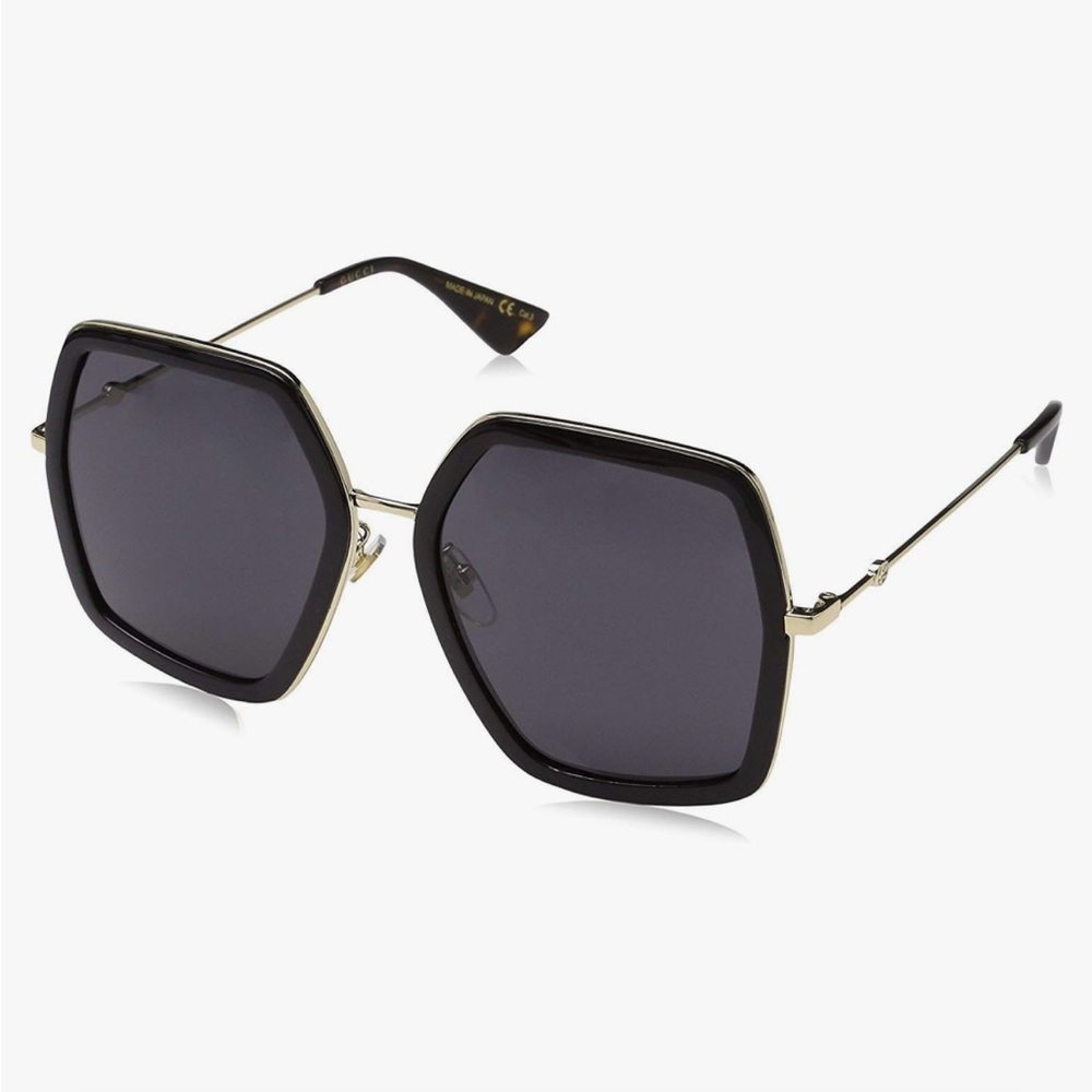 Gucci GG0106S 001 Womens Black/Gold/Havana 56 mm Sunglasses